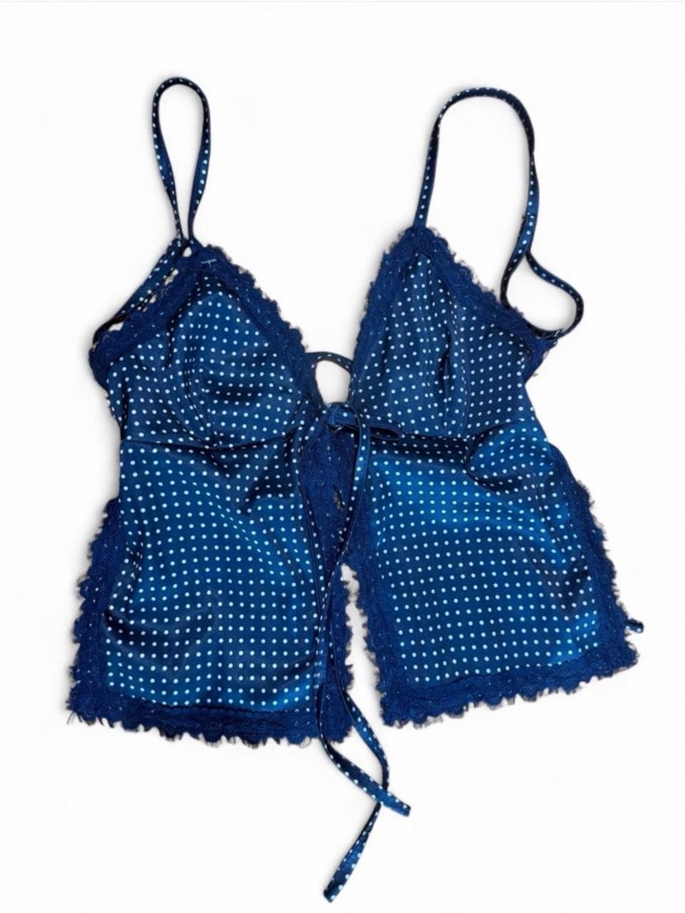 Source Unknown Navy Blue Polka Dot Lace-Trim Tank Top